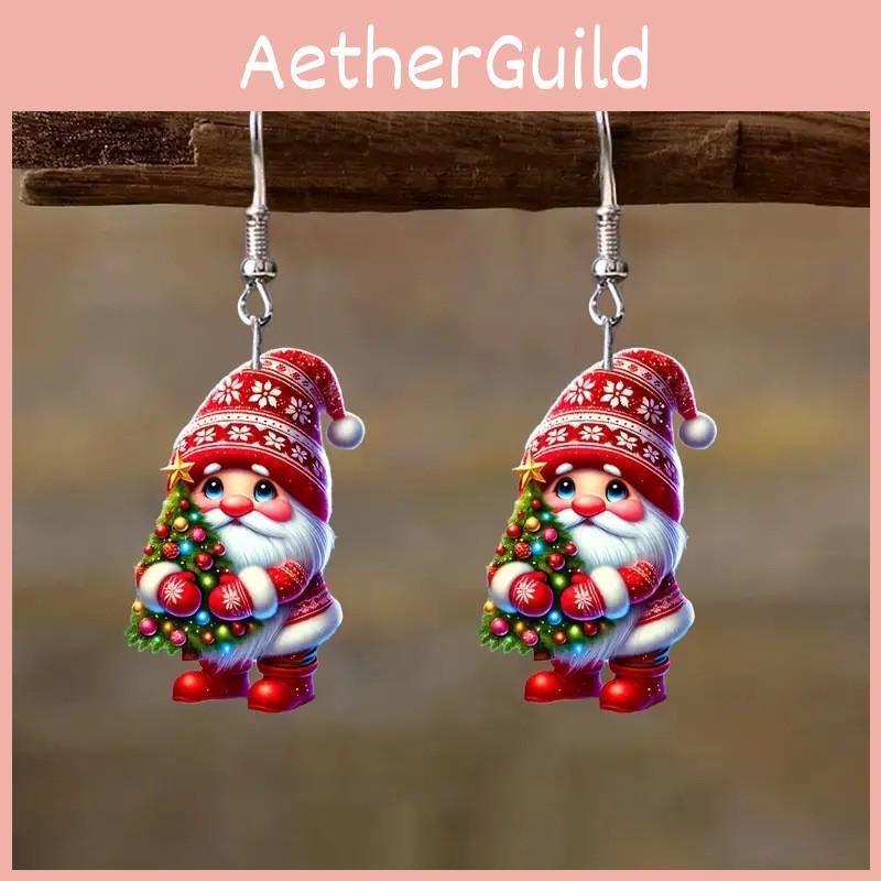 Thematische Weihnachts-Ohrringe für Damen mit Weihnachtsmann und Baum-Muster aus Acryl