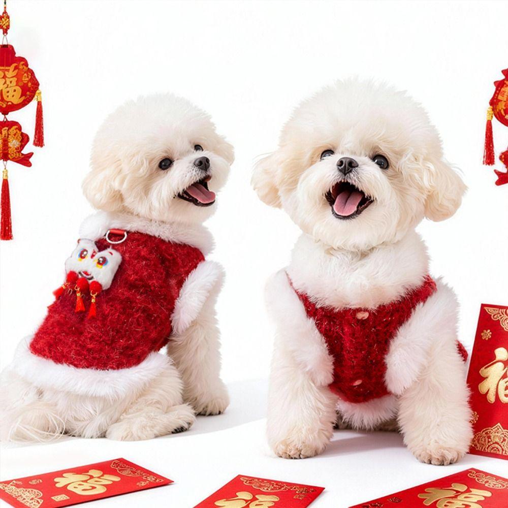 New Chinese Style Pets Coats Thicken Warm Pet Sweatshirt Anti-static Red Cat Pullover New Year