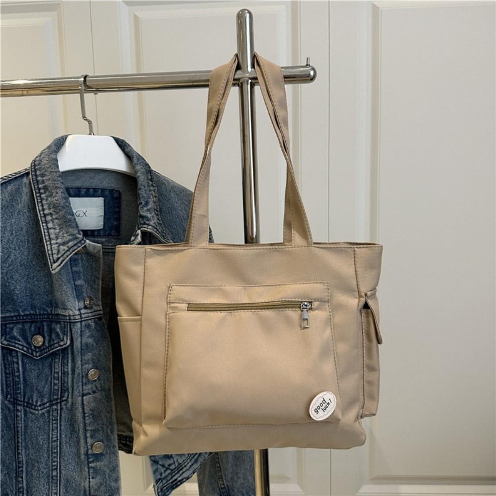 

Light Weight Large Capacity Tote Bag Solid Color Student Handbag Women s Shoulder Bag Commuting хаки