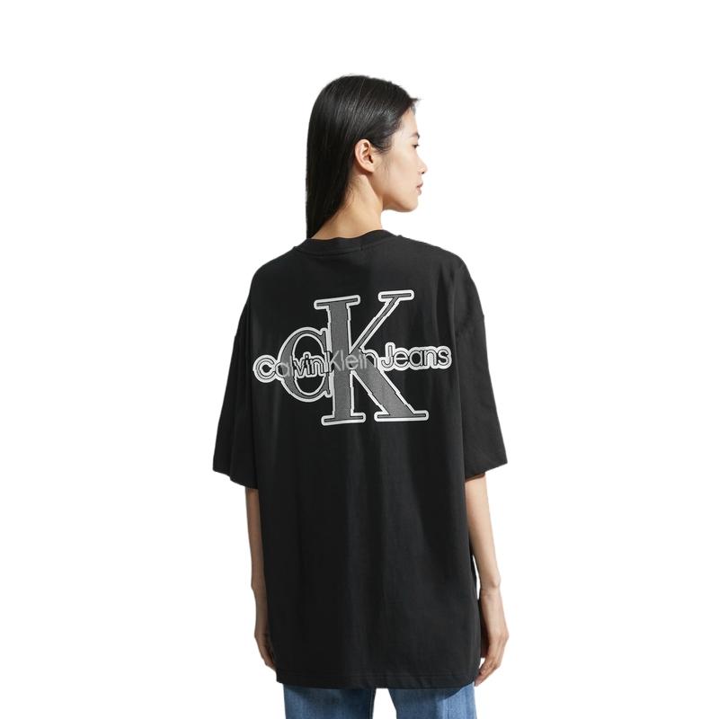 Calvin Klein Letter Print Crew Neck Short Sleeve T-Shirt Unisex Tops Space-Black J400321BEH