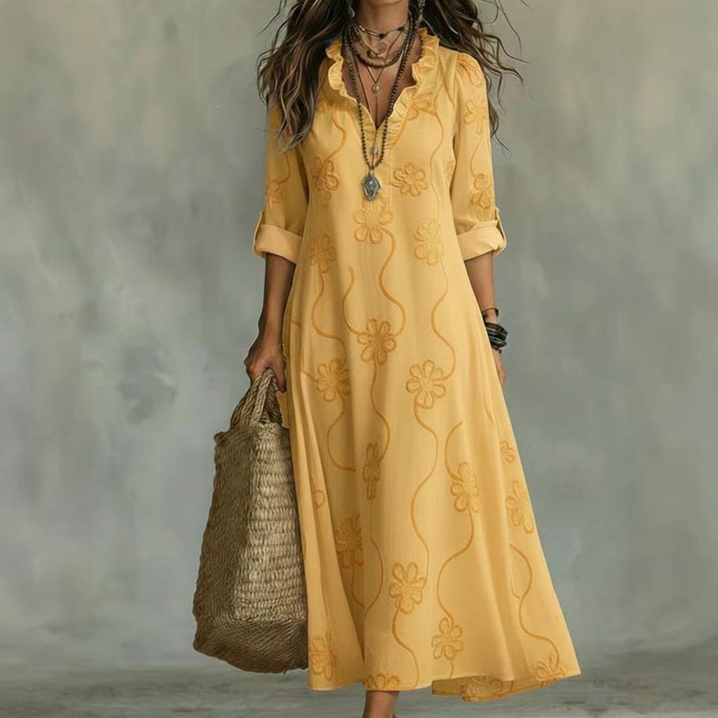 Cross-border European and American women's clothing 2026 independent station Amazon spring new 3D digital printing long-sleeved large-size dress