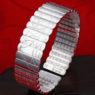 Koreansk Version av Smycken, Försilvrat Armband för Män och Kvinnor, Öppningsbart Imitationssilverarmband, Bred Lotus, Stor Medkänsla Mantra Skrift