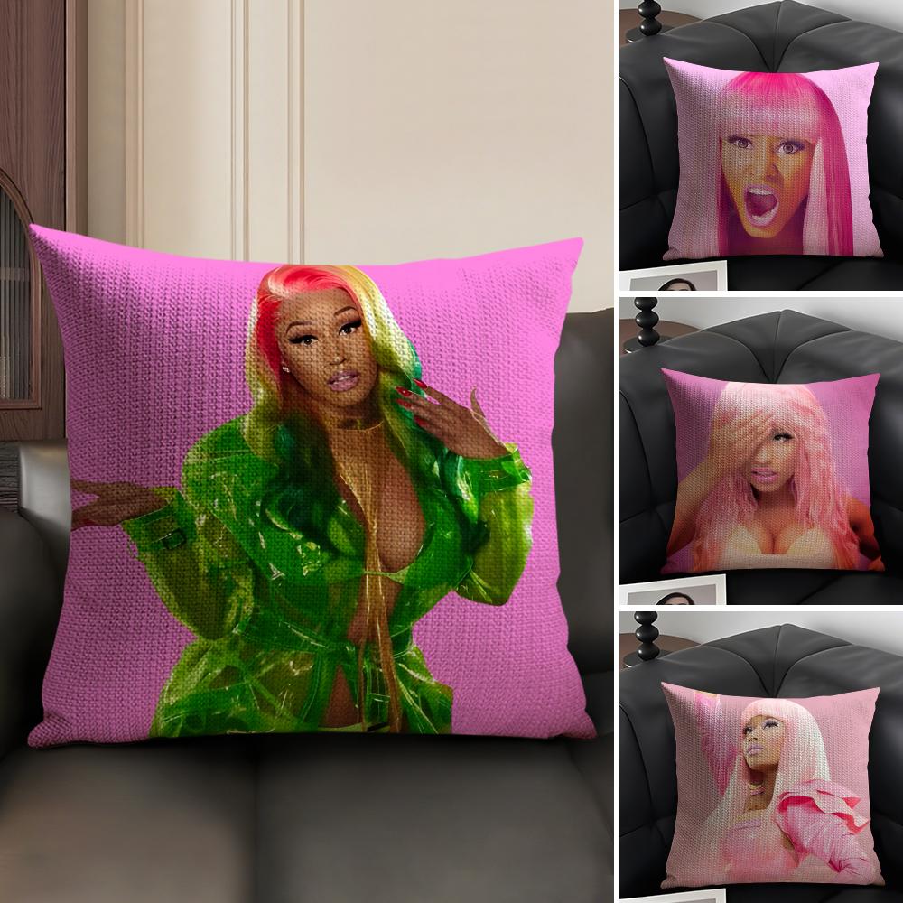 N-Nicki Minajj Singer Cushion Cover Natural Linen Organic Fabric Double-Sided Printing Sofa Home Decor Gift Pillow Case