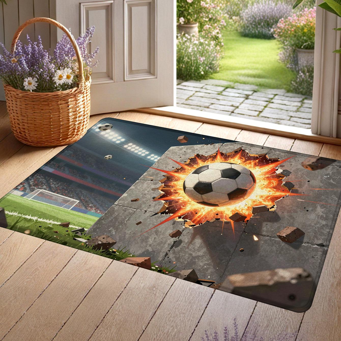 

World Cup Football-themed Door Mat 3D Visual Wall-breaking Effect Entrance Carpet Dirt-resistant Non-slip Mat 40*60cm (water-absorbent and thickened)