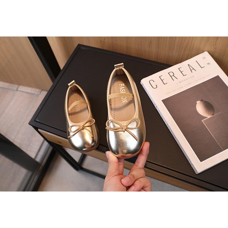 Korean Style Bowknot Solid Color Comfortable Low Cut Casual Girls Kids Leather Shoes