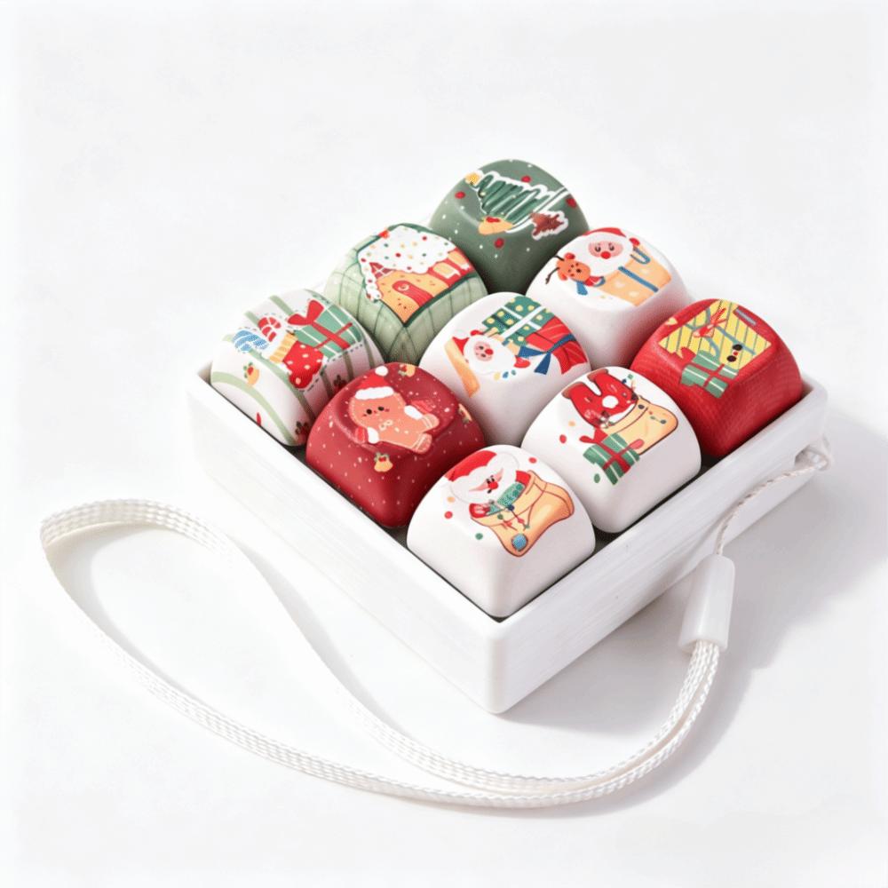 9-Key Keycap Fidget Keychain Creative Keyboard Clicker Toy Keyring Christmas Gift