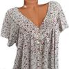 Plus Size Women Summer Casual Loose V Neck Printed Short Sleeve T Shirt Top