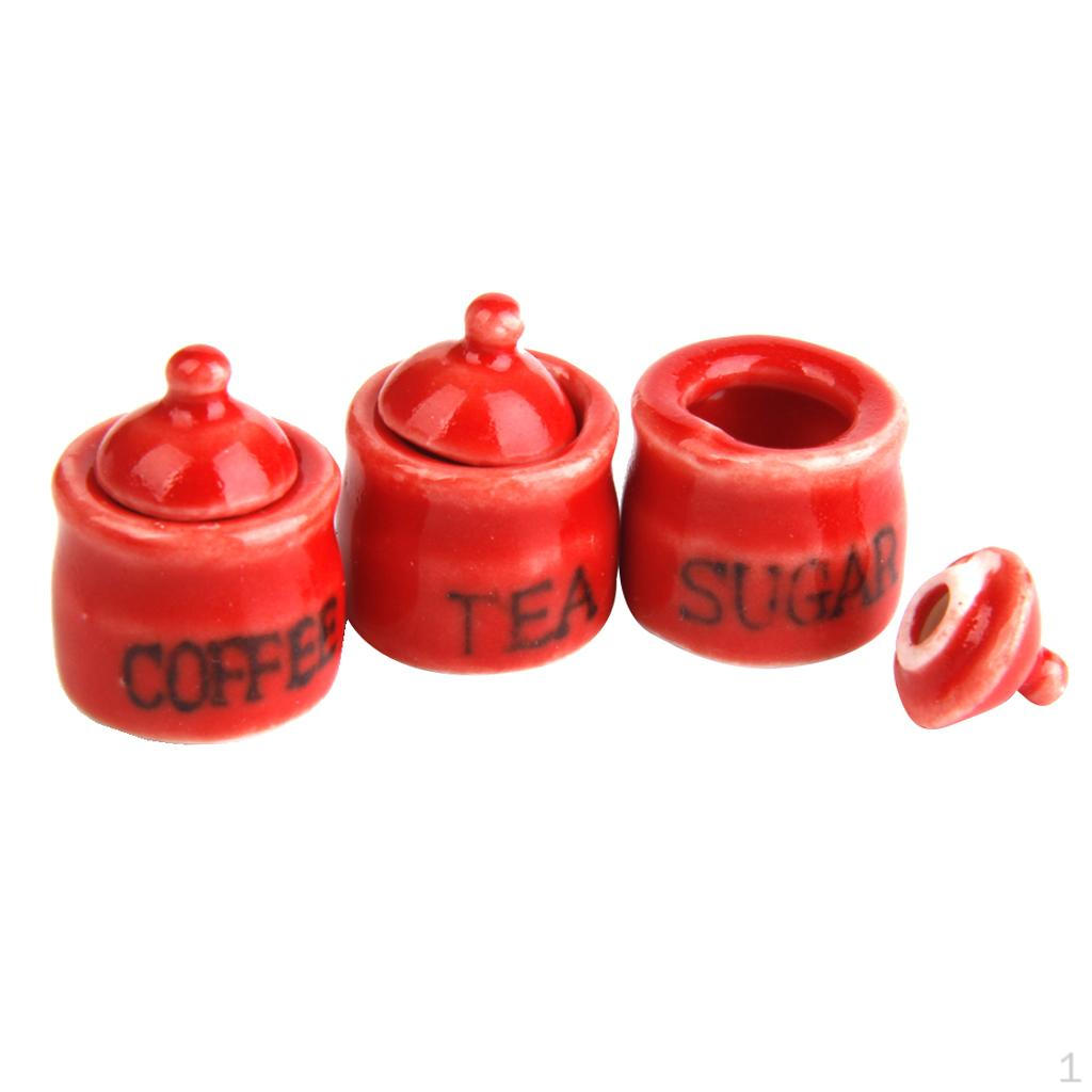 1/12 Ceramic Dollhouse Miniature Storage Jars Decoration 1 Set Red