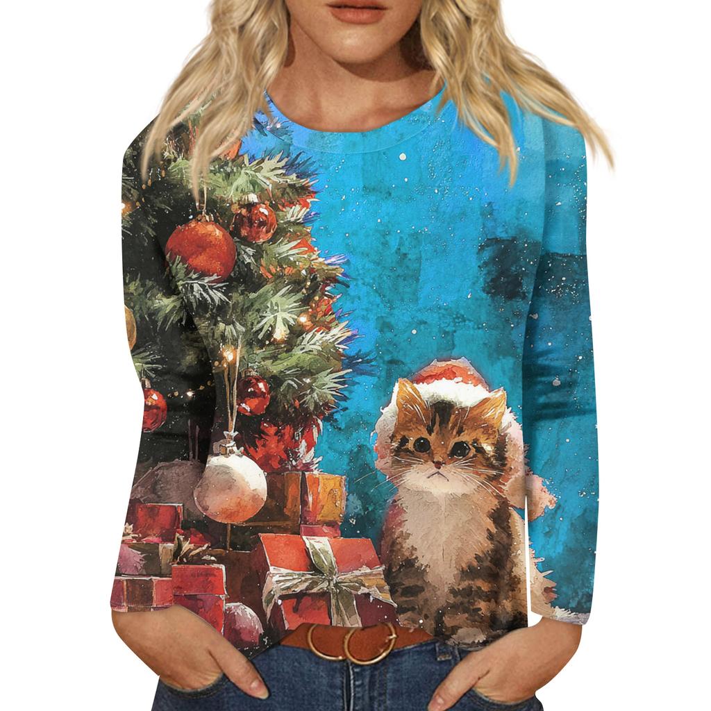 Women's Loose Comfortable Casual Fashion Round Neck Christmas Print Long Sleeve Hoodie