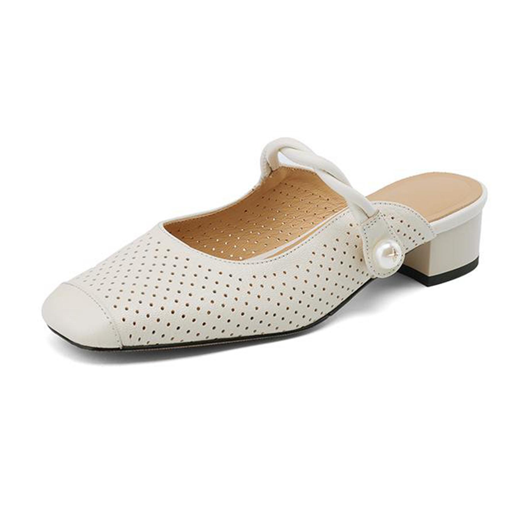 

Krazing Pot Mules Sheepskin Spring Summer Size 41 Thick Heels Women Square Toe Hollow Decoration Breathable Slip on Pumps 35 чёрный