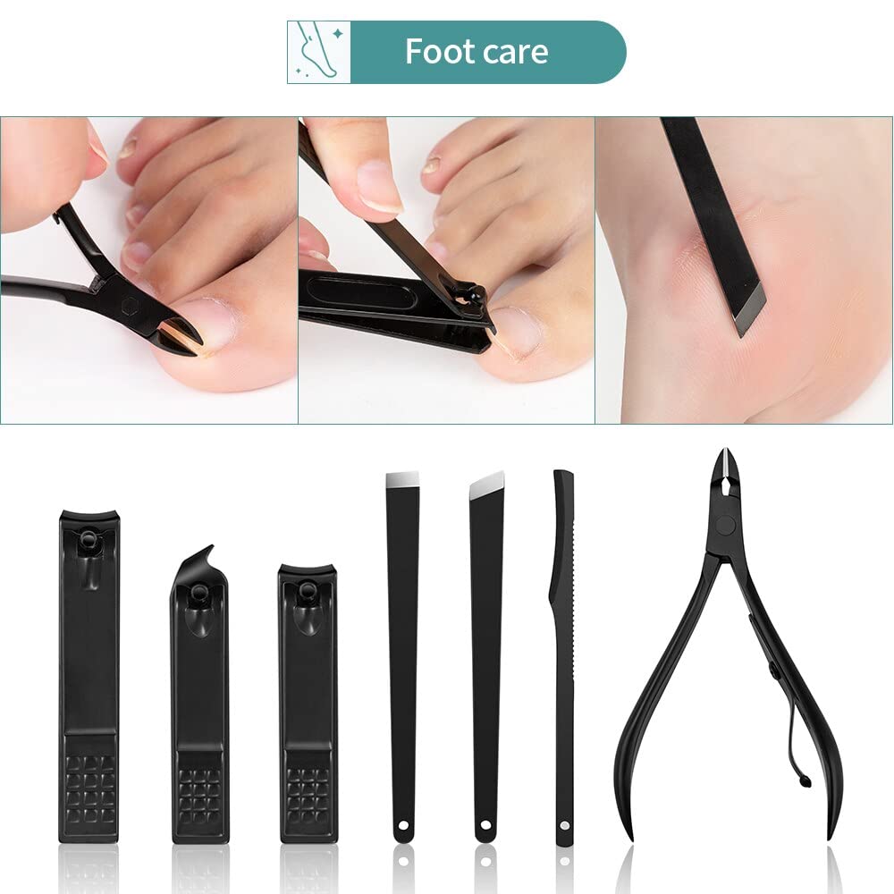 7/10/18 Pcs Classic Black Manicure Set Hand Feet Facial Stainless Steel Accessories All Black Nail Clippers