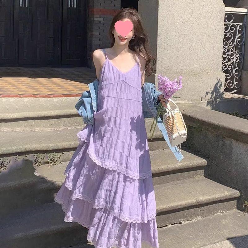 

Women s French Purple Petite Camisole Dress – Summer Beach Vacation Long Dress 3XL