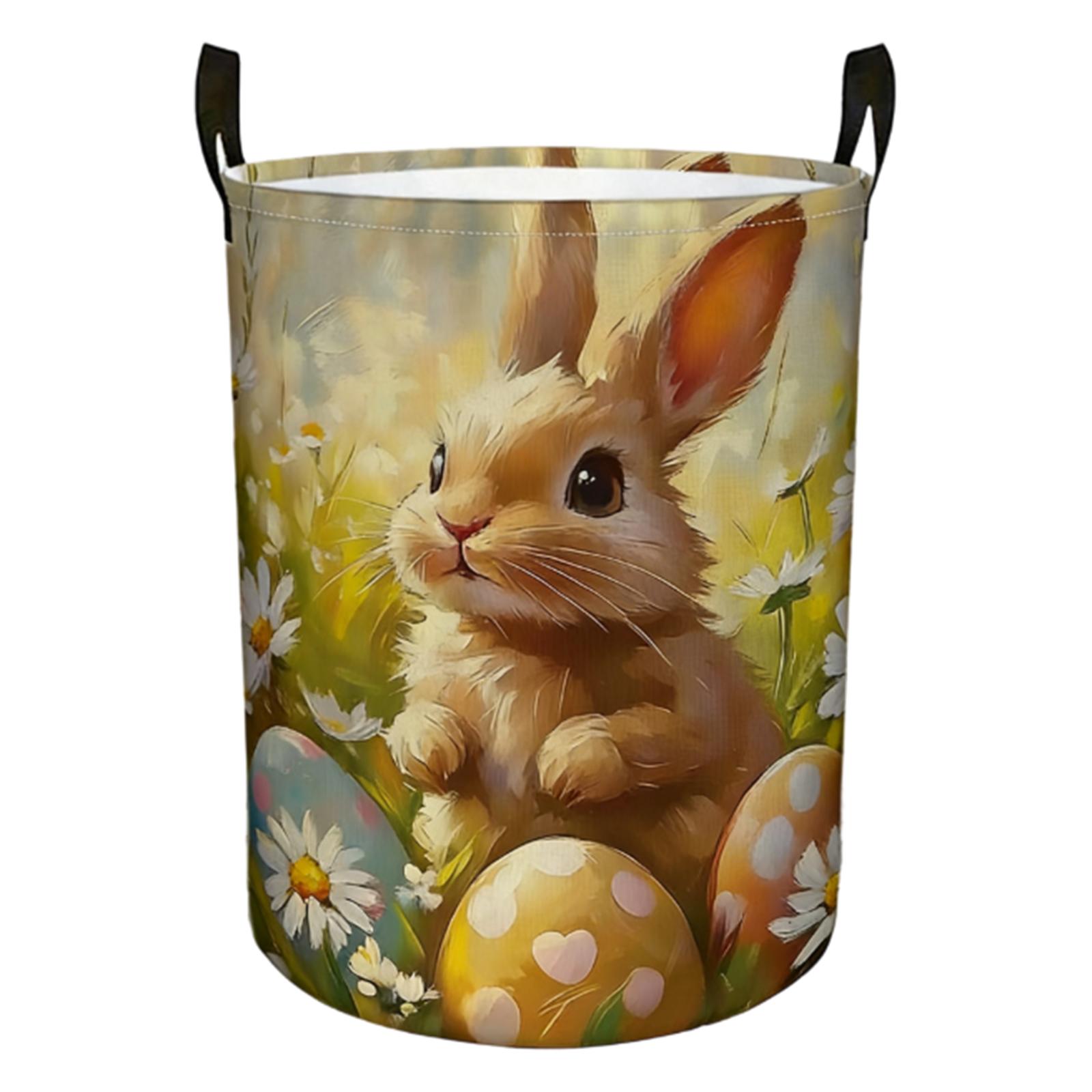 

Watercolor Easter Bunny Laundry Hamper Laundry Basket Circular Dirty Clothes Hamper With Handle Collapsibly Washing Bins Storage Basket