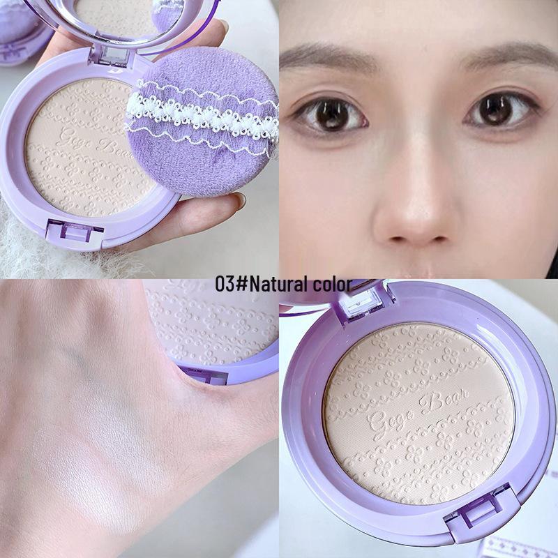 Gege Bear Soft Focus Matte Compact: Clear Purple, Waterproof, Sweatproof Setting Powder.