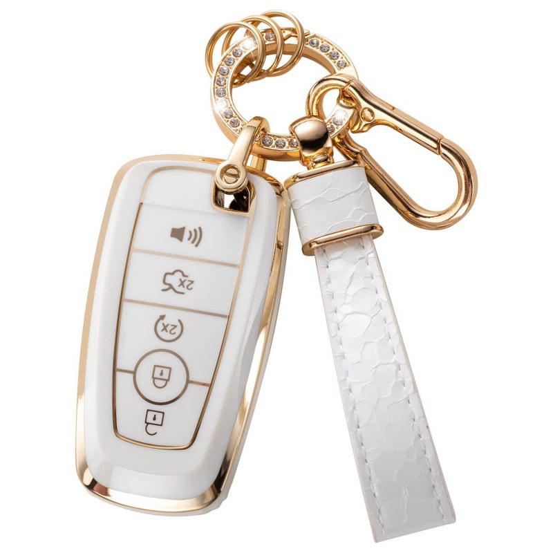 Autoschlüsselabdeckung mit goldenem Rand und Steinmuster, mit Schlüsselanhänger