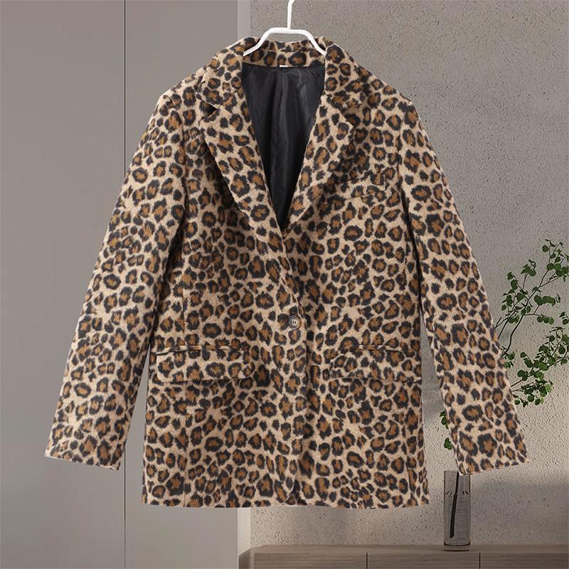

Винтажная леопардовая женская куртка повседневная однобортная женская куртка с отложным воротником модные длинные рукава куртки новая верхняя одежда L леопардовый