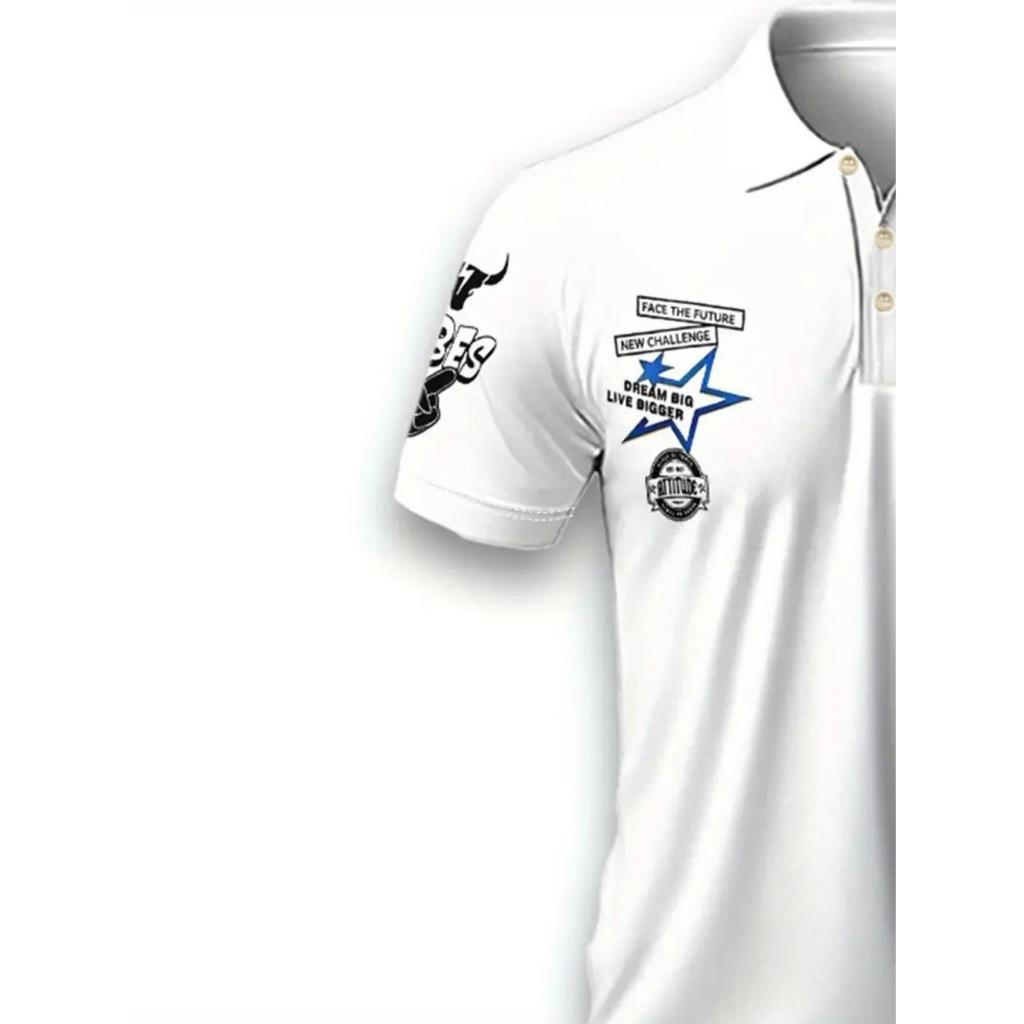 Men's POLO Shirt for Summer 2025 Casual Fashionable Soft Comfortable and Breathable 3D Letter Pattern Print