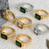 18K Gold Plated Square Multi-color Crystal Chunky Rings Stainless Steel Hypoallergenic Texture CZ Zircon Knuckle Ring Anillos