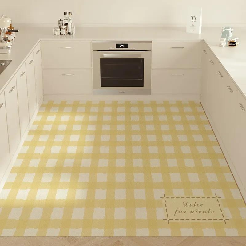 Carpet for Kitchen Floor Mat Large Pvc Waterproof Leather Carpets Oil-proof Non-slip Foot Mats Green Plaid Home Decoration Rugs