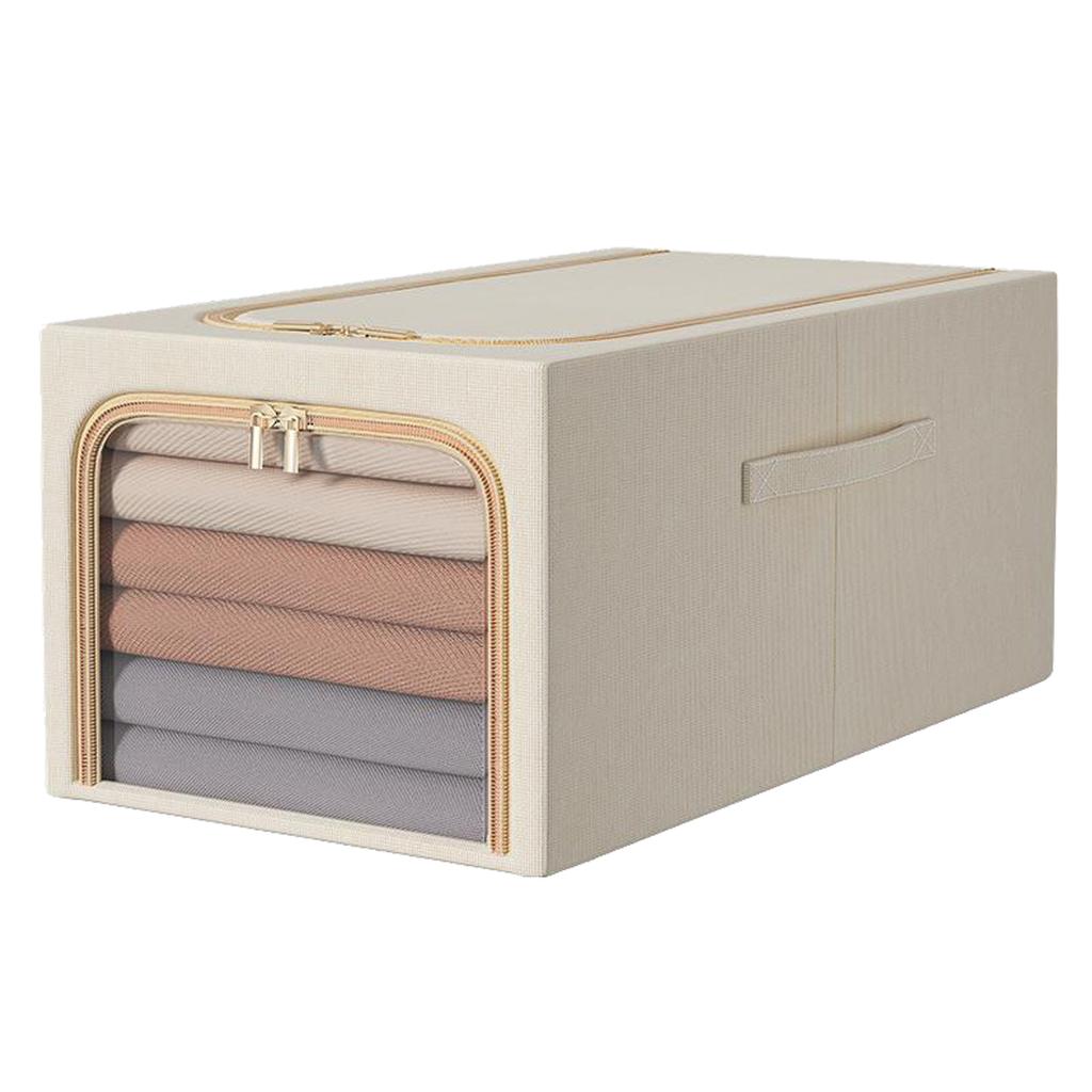Clothes Storage Bag 50L Clothes Storage Bin Bedroom Storage Box with Metal Frame Handle 47x35x30cm