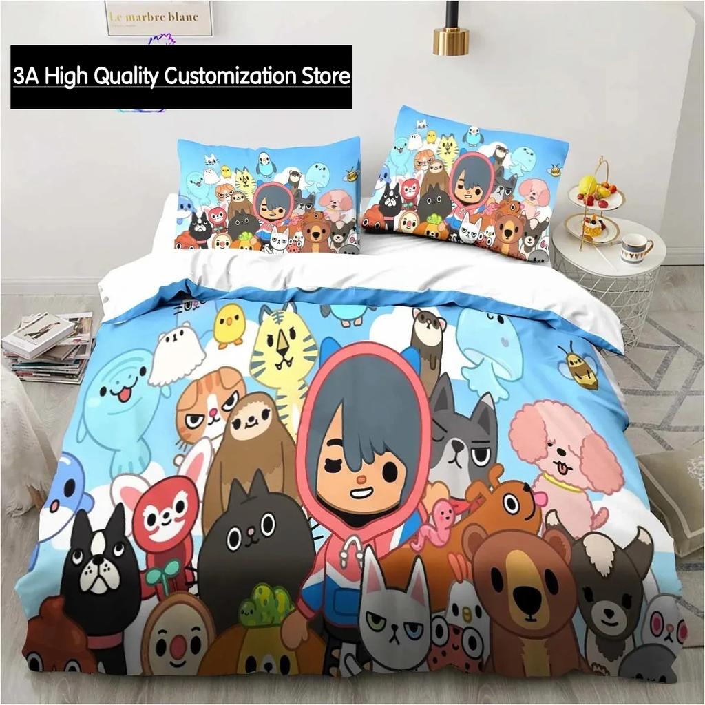 T-Toca Box Life World Cartoon Bedding Set Single Twin Full Queen King Size Bed Set Adult Boys Bedroom Bedding Gift