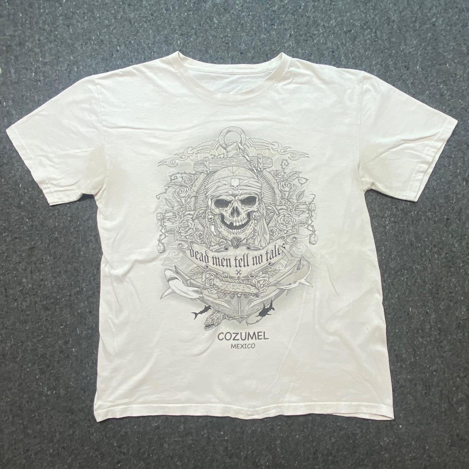 Graphic T Shirt L Mens White Cozumel Mexico Pirate Skull Skater Cotton S разноцветный