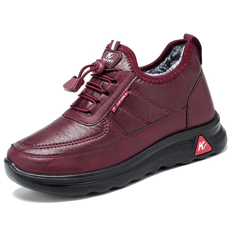 

Зимние женские зимние ботинки, плюшевая кожаная парная обувь, легкие нескользящие теплые хлопковые кроссовки, женская спортивная обувь среднего возраста 43 красный