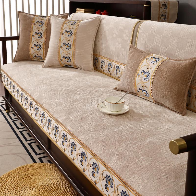 Chenille Chinese Style Sofa Cushion Anti-slip Couch Covers for Living Room Furniture Solid Universal for All Seasons Sofa Cover