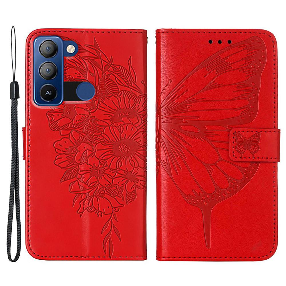 For TECNO Pop 5 LTE 4G Wallet Case with Wrist Strap Butterfly Imprint Leather Phone Cover