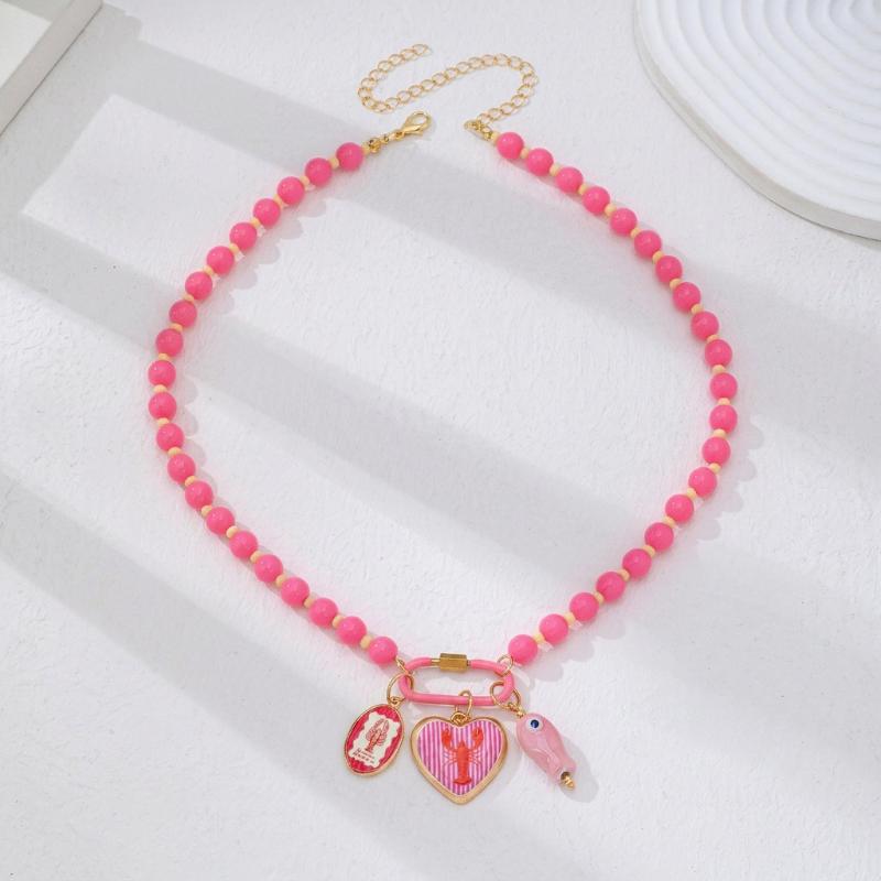 Bohemian Layered Summer Beach Necklace Acrylic Colorful Beads Fish Starfish Charms for Daily Dating Wear