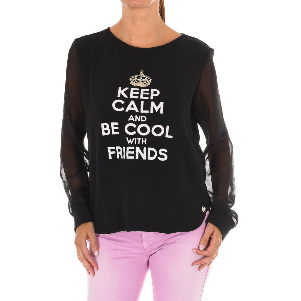 Pulover de pluș cu mânecă lungă și gât rotund 70DML0155-J924 pentru Femei