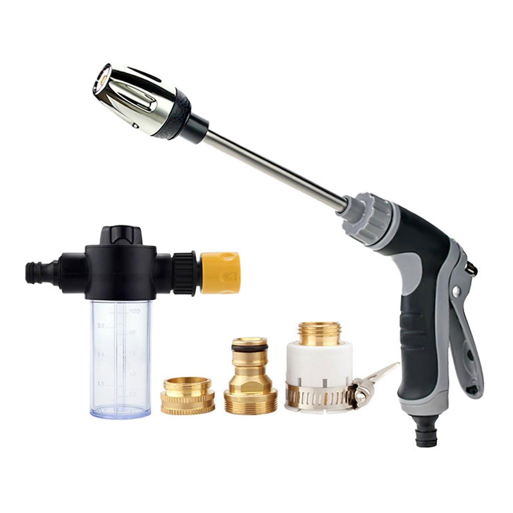 High Pressure Garden Hose Nozzle Adjustable Water Flow Washer with Long Rod Guns Set with Extendable Rod for Cleaning
