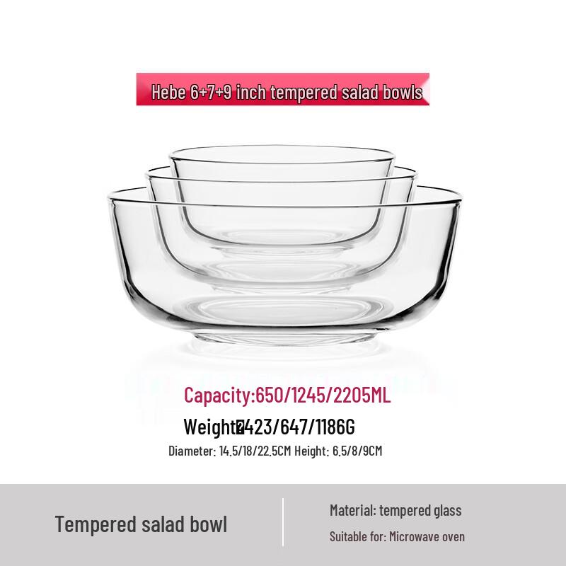 

Wawo Heber Japanese Style Transparent Glass Salad Bowl Set
