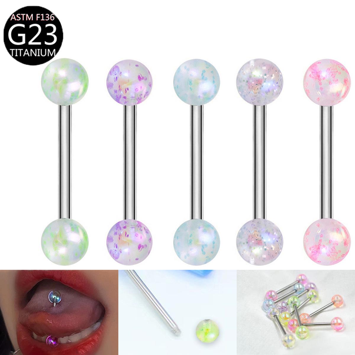 

Iridescent F136 Titanium Alloy AB Tongue Ring - G23 Hypoallergenic Piercing Jewelry 1.6mm x 16mm