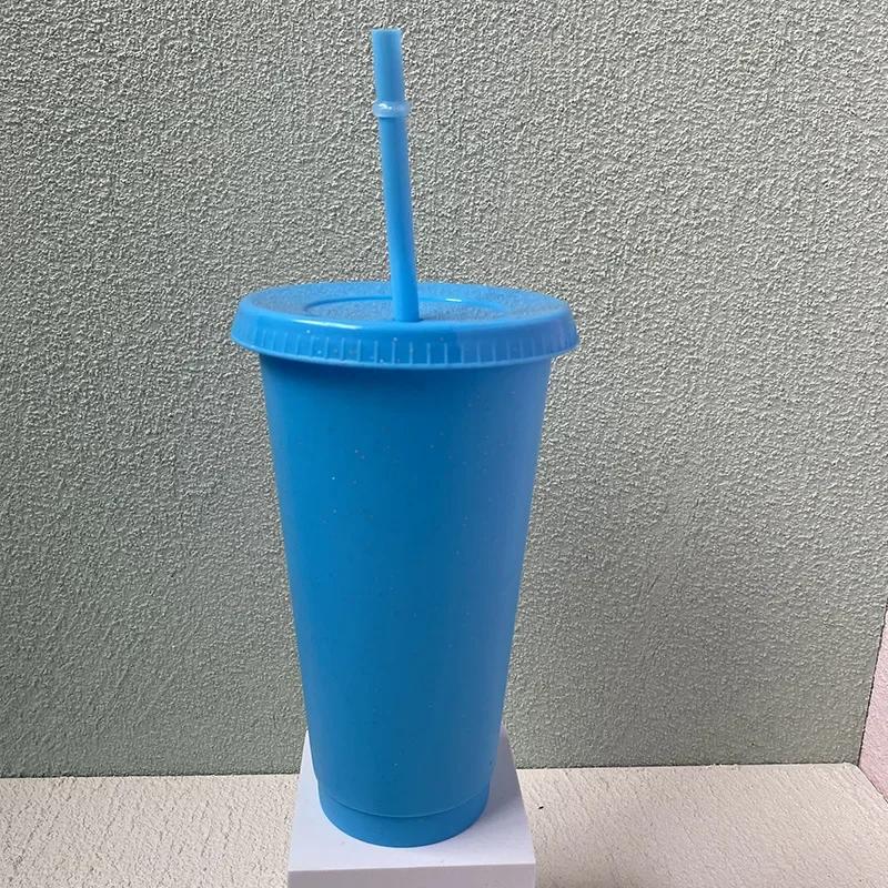 

Креативная соломенная кружка с блестками, разноцветная кружка для кофе и сока, простая, милая, популярная в сети, пластиковое дно, портативная для улицы 710ml синий