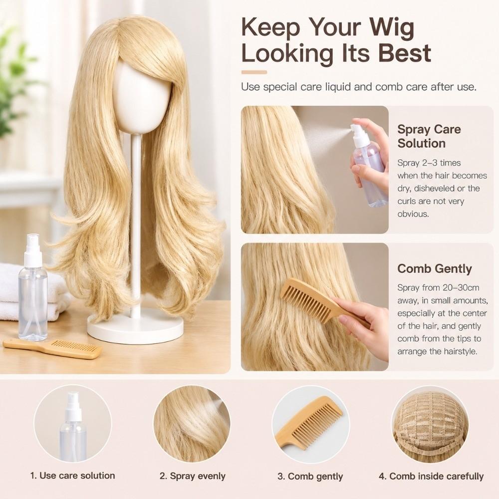 Light Gold Curly Wavy Wig Long Length Costume Wig Premium Long Cosplay Wig  For Women