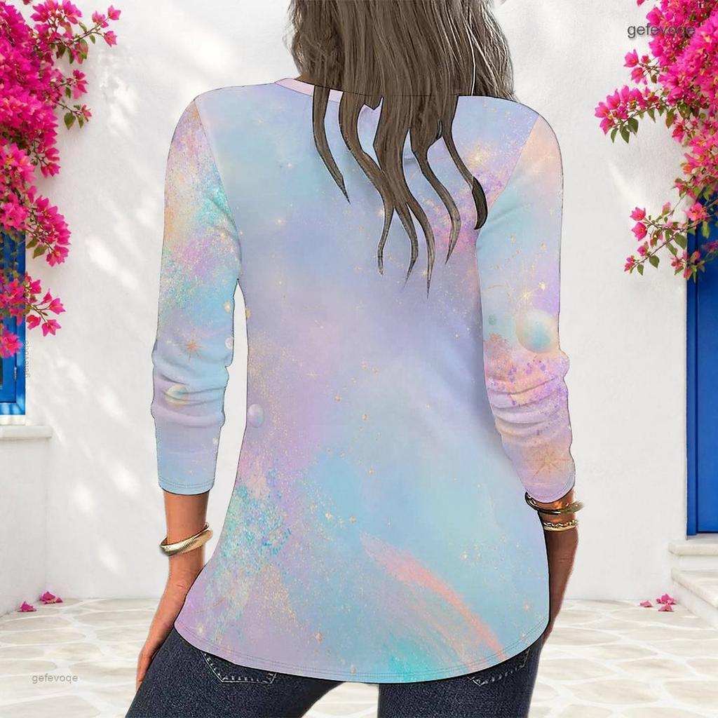 Women Plus Size Long Sleeve Blouse Abstract Peacock Feather Dot Print Round Neck Casual Loose Pullover For Daily Wear