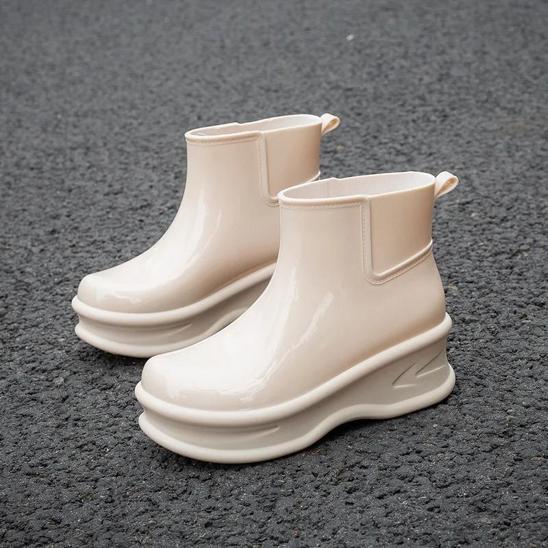 Fashion Women's Height-increasing Rain Boots Fashionable Outer Overshoes Women Thick-soled Non-slip Soft-soled Wear-resistant Rain Boots