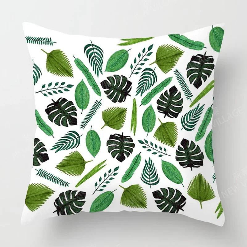 Nordic Fall Home Decor Autumn Throw Pillow Case Sofa Cushion Cover Modern 45X45Cm 45*45 50X50 60X60Cm 40*40Cm Leaf Plant Green