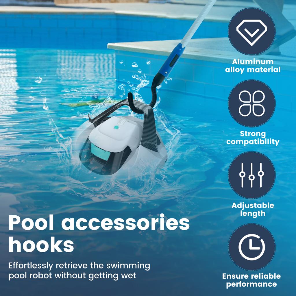 Pool Pole Hook Detachable Plastic Pool Retrieval Hook with 60 Inches Adjustable Aluminum Alloy Pole for Grabbing The Robotic
