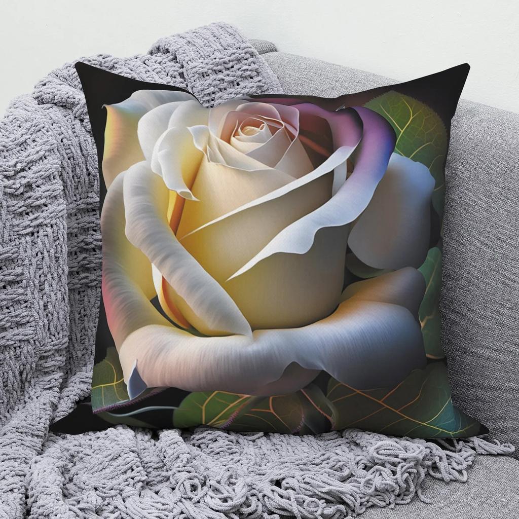 Nordic Style Romantic Rose Flower Print Pattern Cushion Cover for Home Living Room Sofa Decoration Square Pillowcase