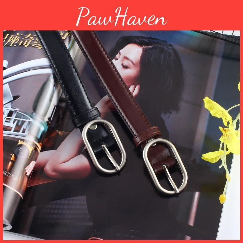 Color Solid Simple Oval Buckle Decoration Women Slim Waist Belt For Use Daily