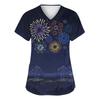 Women's Fashion Printed Short Sleeve V Neck Pattern Tops Pocket Working T-shirts