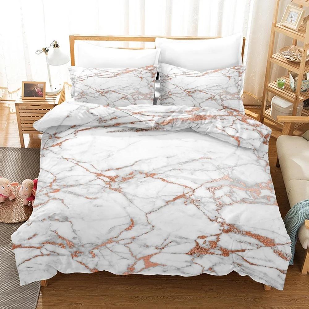 Conjunto de Cama de Luxo Mármore Branco e Dourado Tamanho Casal King Simples Marmorizado Conjunto de Capa de Edredom com Fronha Decoração Moderna para Quarto Conjunto de Cama