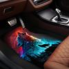 4 Peças Tapete com Estampa de Lobo Colorido Tapetes de Chão para Carro para Auto Van Caminhão SUV - Conjunto Completo Dianteiro e Traseiro Ajuste Universal Proteção Decoração do Interior do Carro