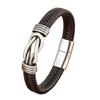 Classic Irregular Leather Bracelet for Men, Stainless Steel Magnetic Clasp Punk Style, Male Bangle Jewelry Gift