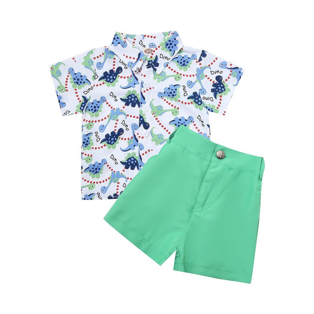 Kids Dinosaur Shirt Set Summer Boys Casual Short-sleeved Shorts Solid Color Set