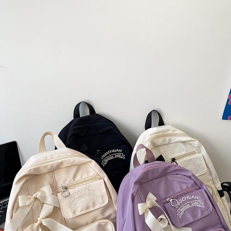 Japanese Anime Style Cute Color Block Bow Pleated Soft Girl Student Backpack