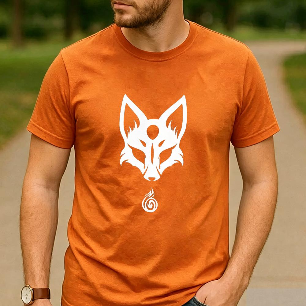 Minimal White Nine Tailed Fox Spirit Graphic T Shirt Unisex Crew Neck Short Sleeve Asian Myth Holiday Gift Top
