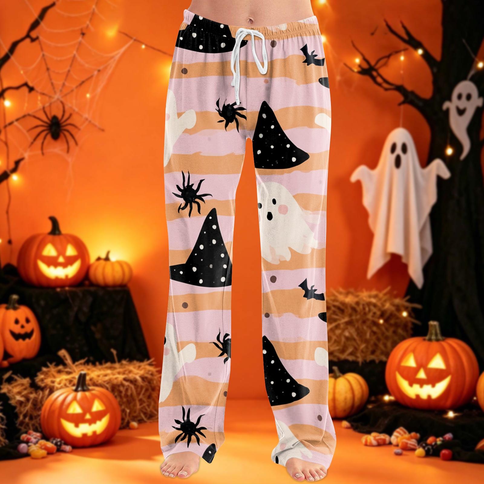 Women s Pajama Pants with Halloween Print and Drawstring - Casual Sleep Loungewear M